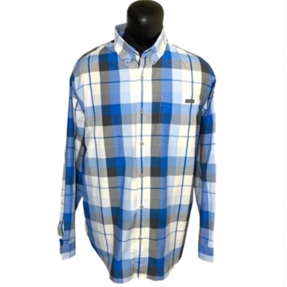 Eddie Bauer Blue and Gray Plaid Casual Button Down Shirt